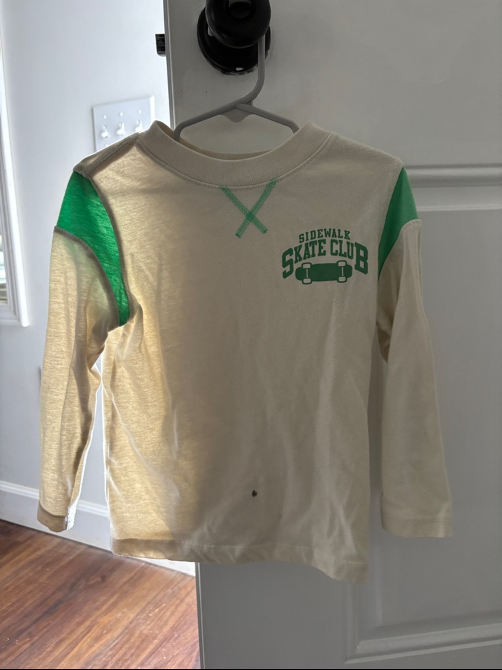 Kids Sidewalk Skate Club Long Sleeve Tee - Cream with Green Accents